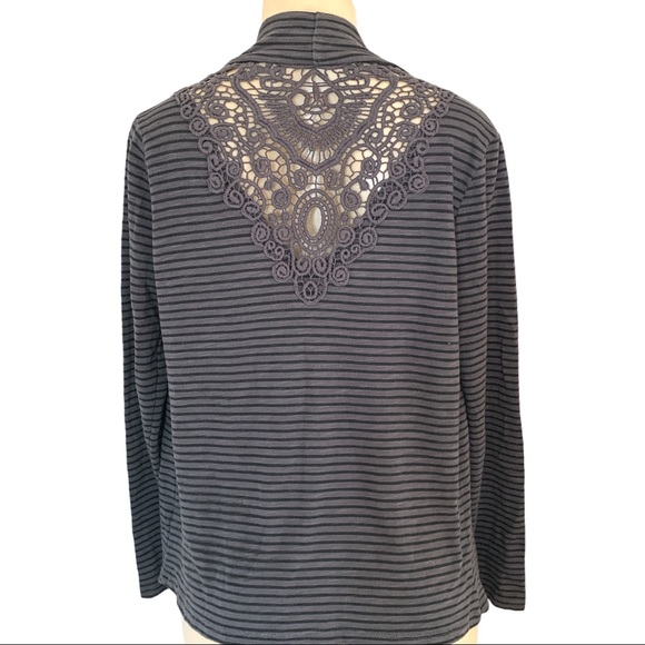 Mixage Lady Dutch Lace Embroidered Striped Wrap Shrug Sweater - Picture 3 of 3